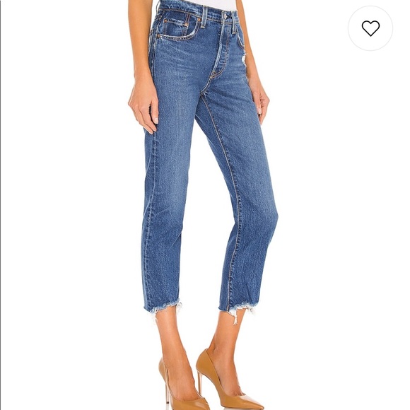 Levi’s 501 high waist crop straight leg Charleston fun distressed hem jeans - Picture 2 of 13